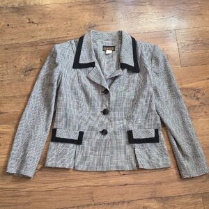 VINTAGE Virgo II Black And White Houndstooth Plaid Blazer